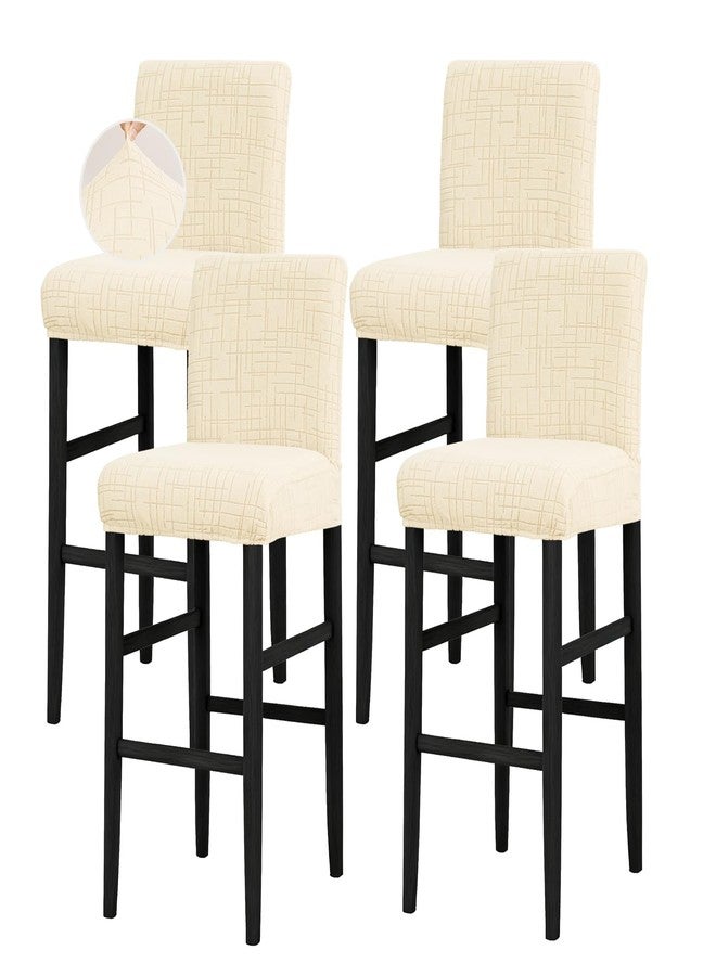 JIUZHEN أغطية كراسي بار جيوتشن عالية المرونة، أغطية كراسي بار مرتفعة، أغطية كراسي بار مخملية قابلة للإزالة، أغطية مقاعد كراسي قابلة للإزالة مع قاعدة مطاطية، طقم من 4 قطع، لون عاجي - Image 1